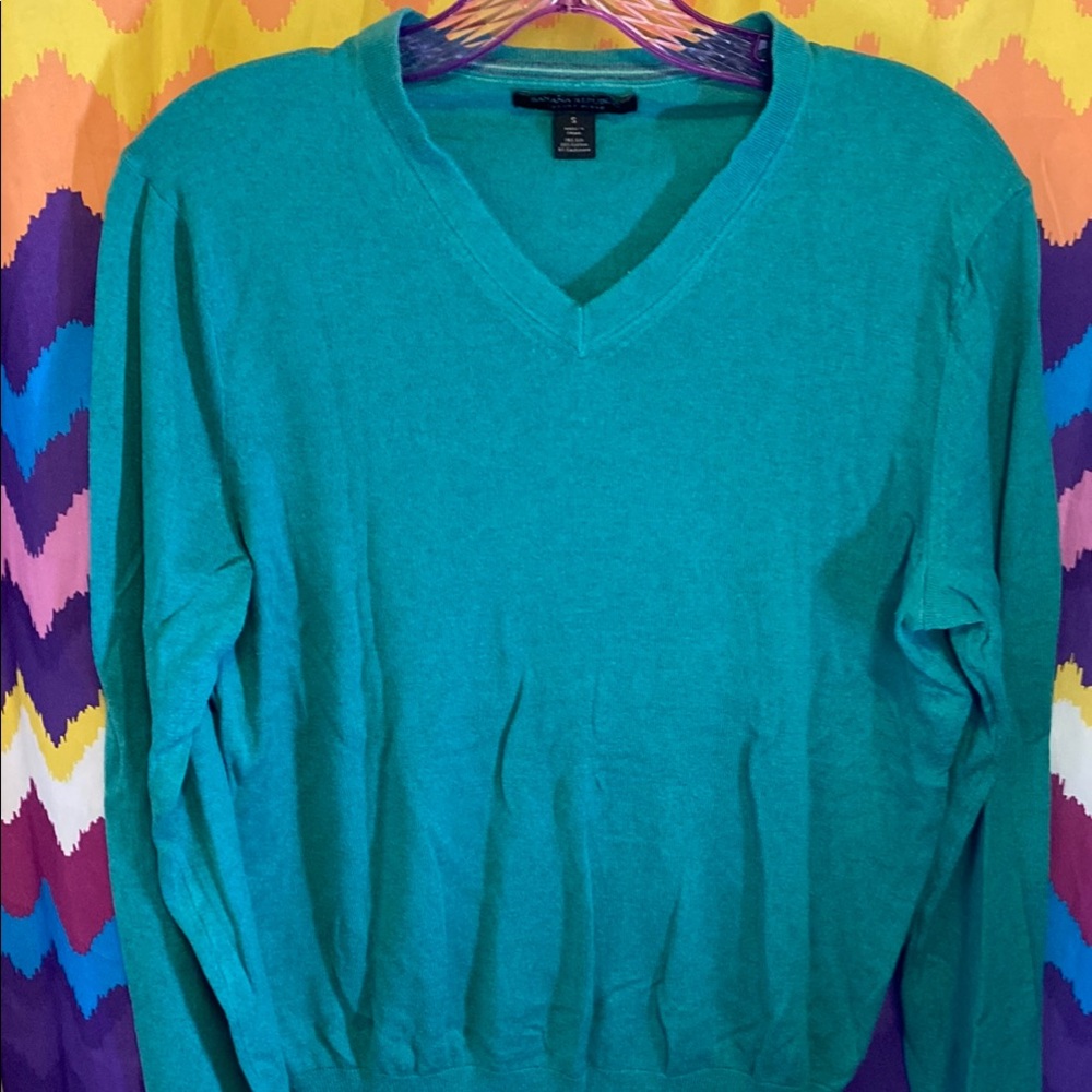 Banana Republic Teal V-Neck Sweater Knit Classic